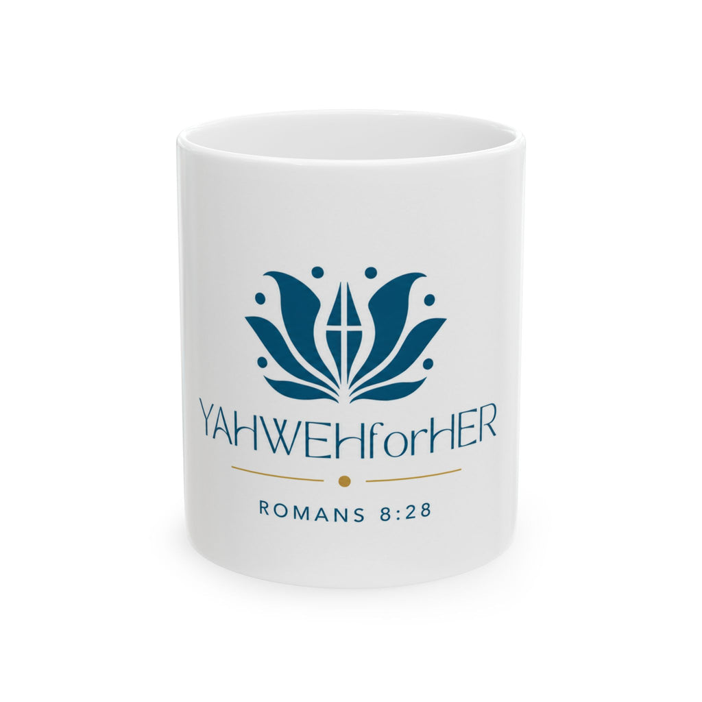 YAHWEHforHER Ceramic Mug – Inspirational Christian Gift with Romans 8:28